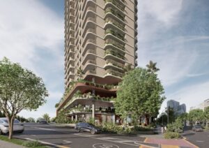 Architectural rendering of the podium and overall built form of the proposed Boundary House project.