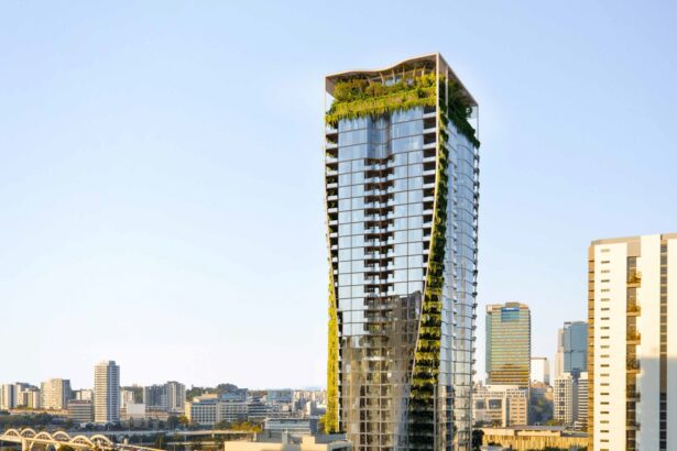 Architectural rendering of the external built form of the proposed Peel Street Residences project.