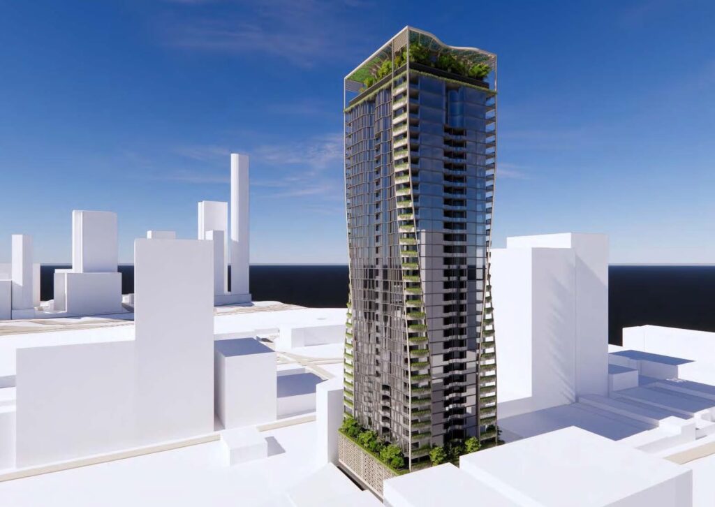 Architectural rendering of the external built form of the proposed Peel Street Residences project.