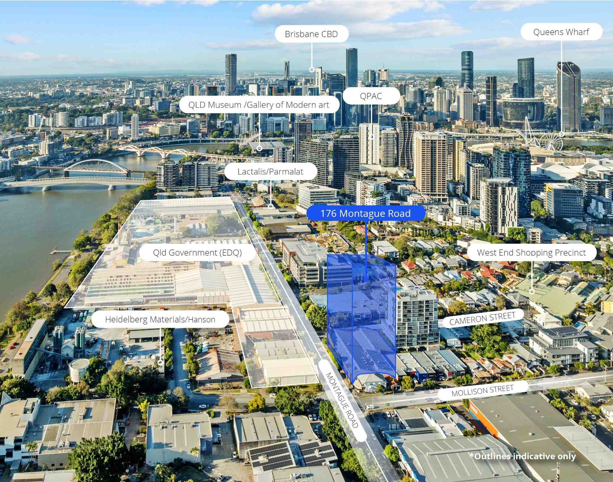 Indicative location map highlighting 176 Montague Road within the broader South Bank expansion precinct.