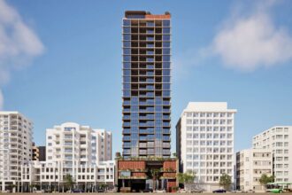 Architectural rendering of the external built form of the proposed Spring House project.