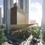 Architectural rendering of the Albert Street Station project showing the main station canopy and upgraded pedestrian plaza.