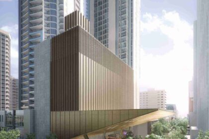 Architectural rendering of the Albert Street Station project showing the main station canopy and upgraded pedestrian plaza.