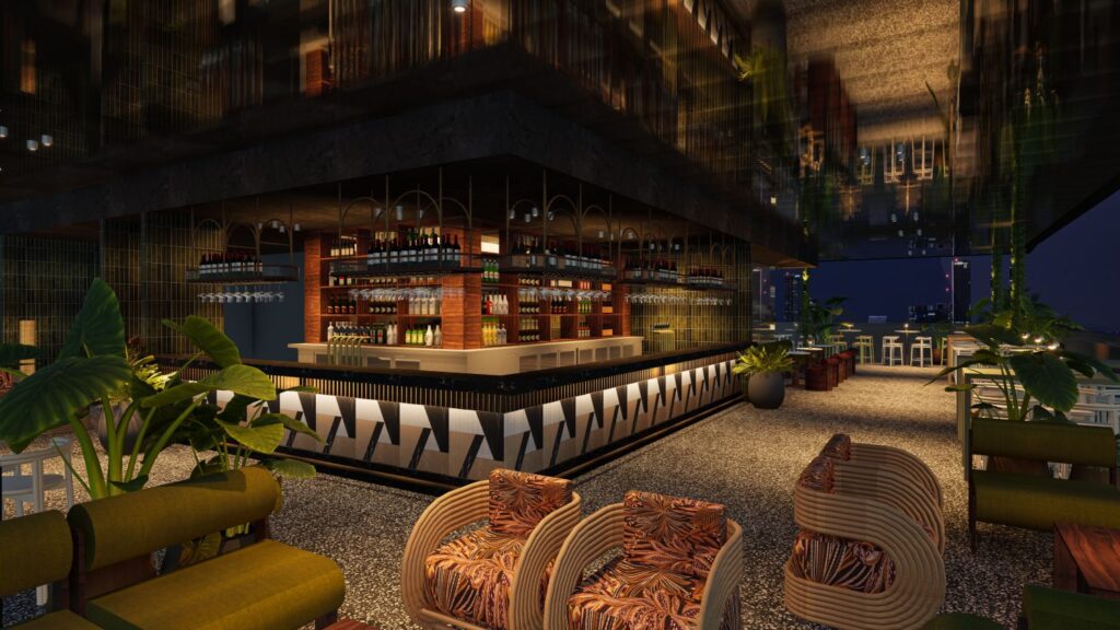 Architectural rendering of the Fox Rooftop bar atop the proposed Hotel Terminus project.