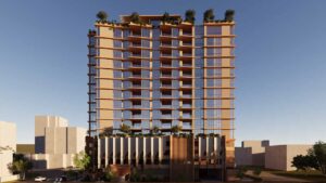 Architectural rendering of the external built form of the proposed 22–24 Sylvan Road, Toowong project.