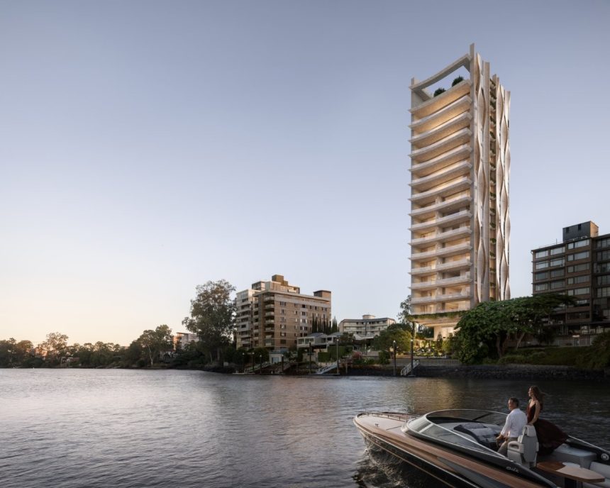 Architectural rendering of the external built form of the proposed Silk development at 16-18 Sandford Street, St Lucia.