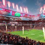 Suncorp Stadium new wraparound LED videoboard concept with fireworks