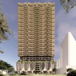 Artist's impression of the proposed 34 storey tower at Gordon Street, Newstead