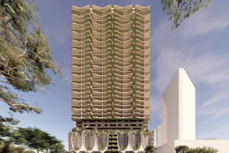 Artist's impression of the proposed 34 storey tower at Gordon Street, Newstead