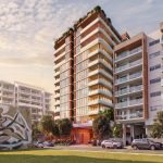 Render of the proposed 13 storey tower at 5 Wolfe Street, West End, seen from Beesley Street