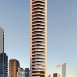 Render of Surfer, a 30 storey tower on Vista Street, Surfers Paradise, with chevron balconies
